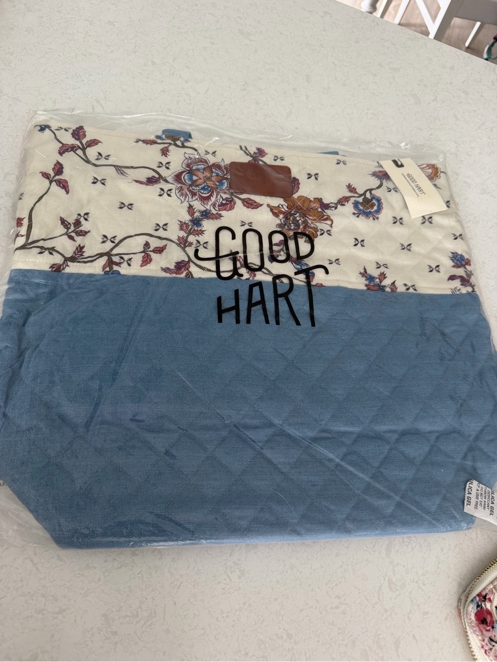 Good Hart Blue and Floral Quilted Tote Bag